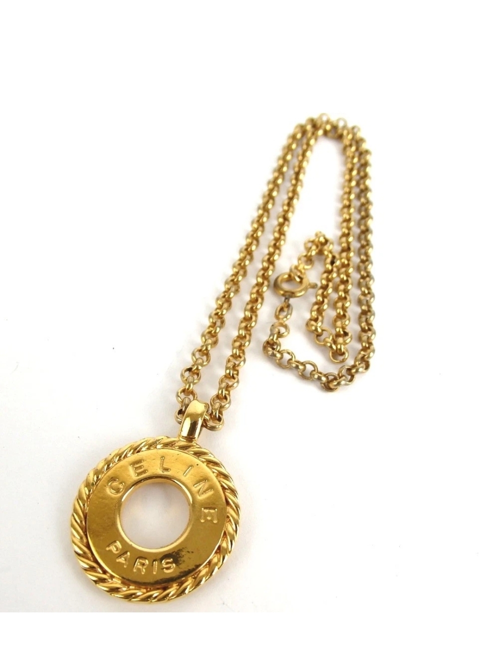 Celine Paris Gold-Tone Rope Circle Pendant Necklace - Picture 2 of 9